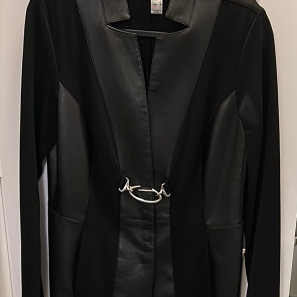 Joseph Ribkoff Black elegant, fake leather & cloth evening Jacket 2 pockets